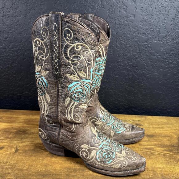 Soto Boots Womens Size 9 Brown Turquoise Embroidered Western Cowboy Boots - Picture 1 of 8